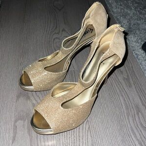 3 inch sparkly tan heels